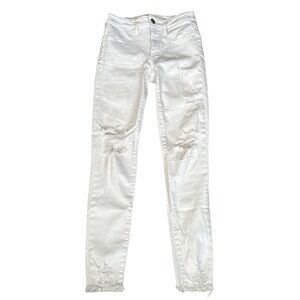 American Eagle Next Level Stretch X White Distressed Hi-Rise Jegging Jeans, Sz 2